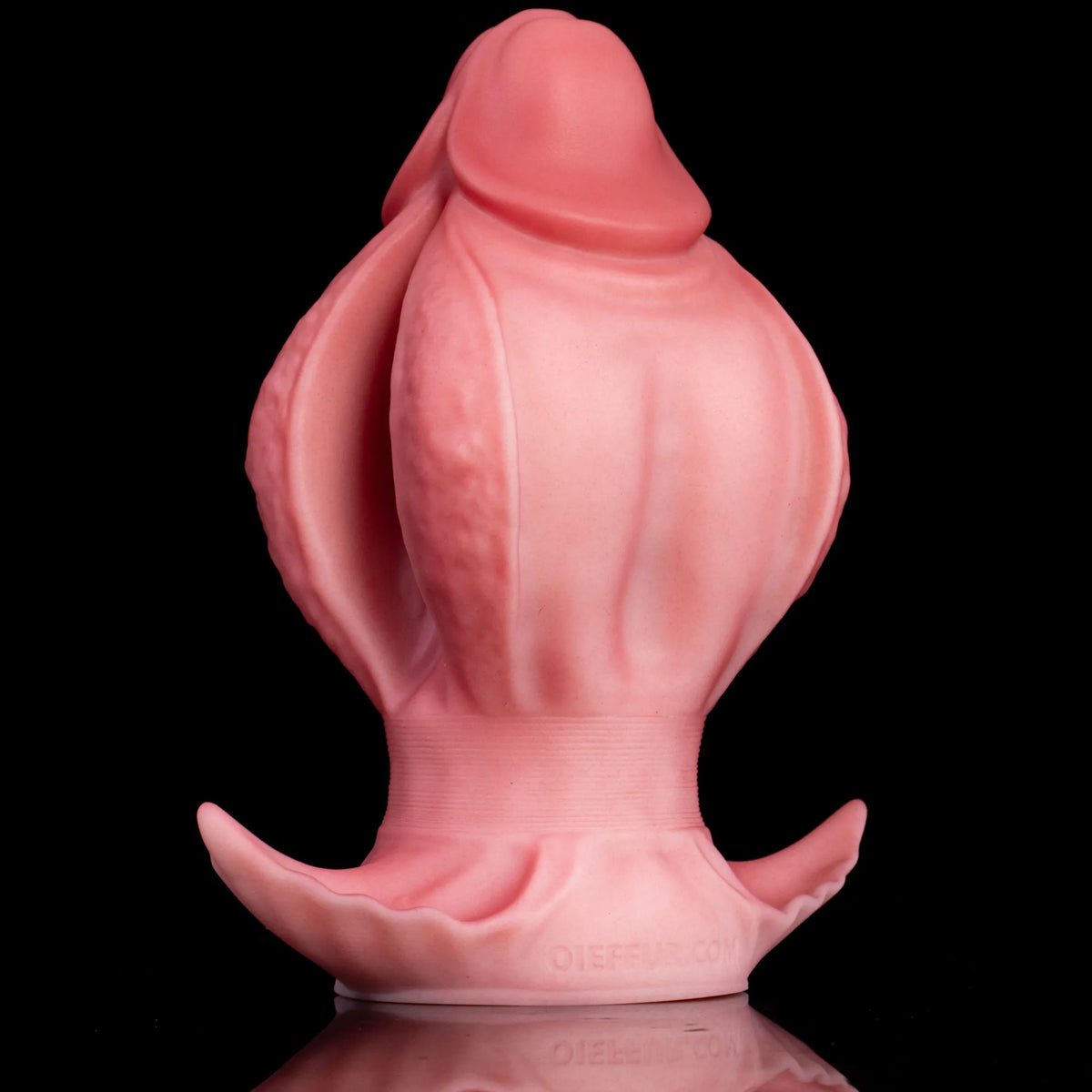 Oieffur Fissure Fantasy Stroker petal-folded platinum silicone dildo, penetrable fantasy toy with intricate surface design.