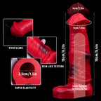 Horse Sheath red and black penis sleeve from Oieffur, extending girth and length, shown in a close-up image highlighting the sculpted sheath.