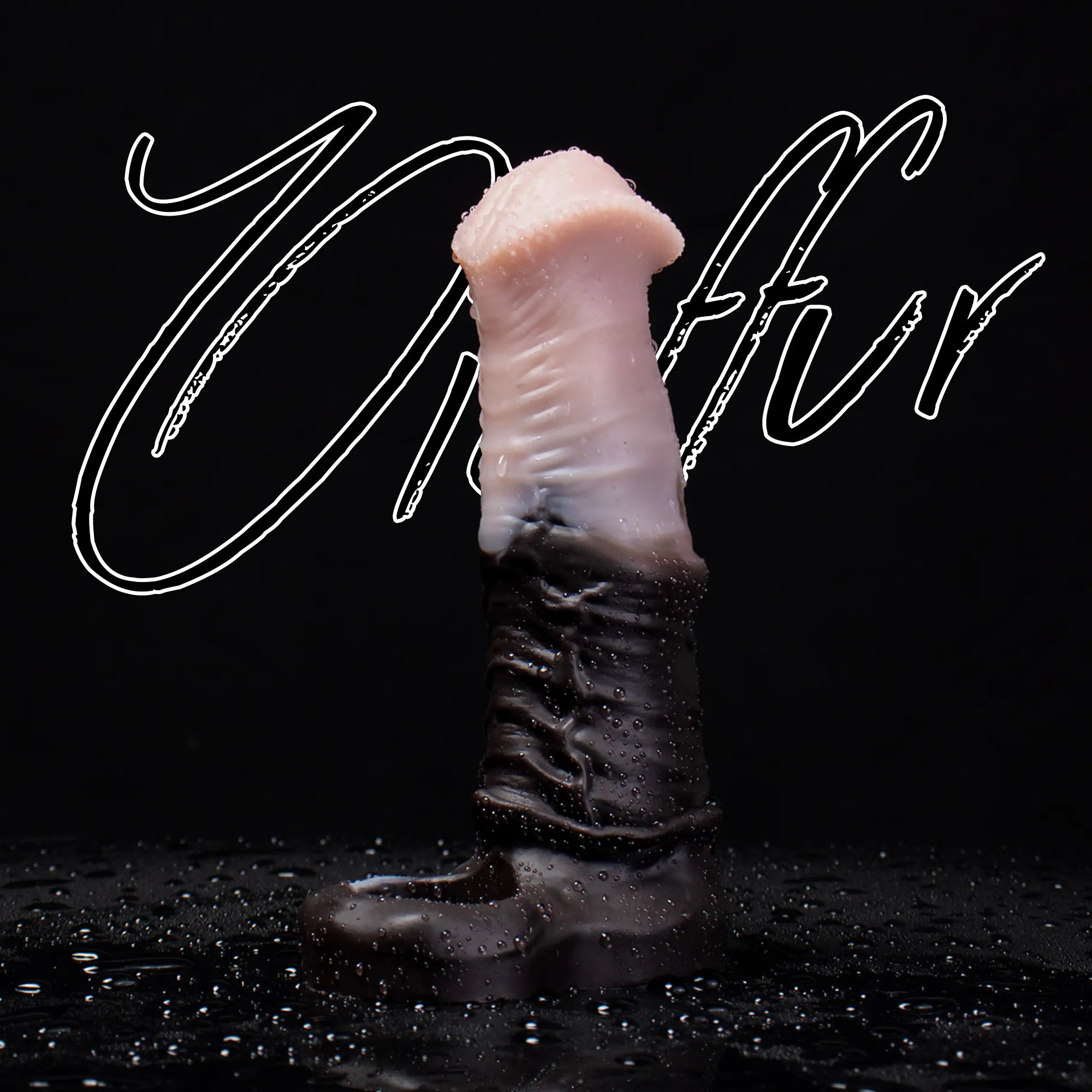 Oieffur silicone horse sheath penis extender showing textured silicone exterior and extended length and girth.